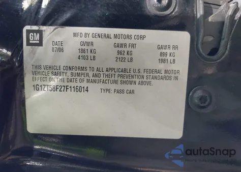 2007 Chevrolet Malibu Lt z USA, uszkodzony, nr VIN 1G1ZT58F27F116014